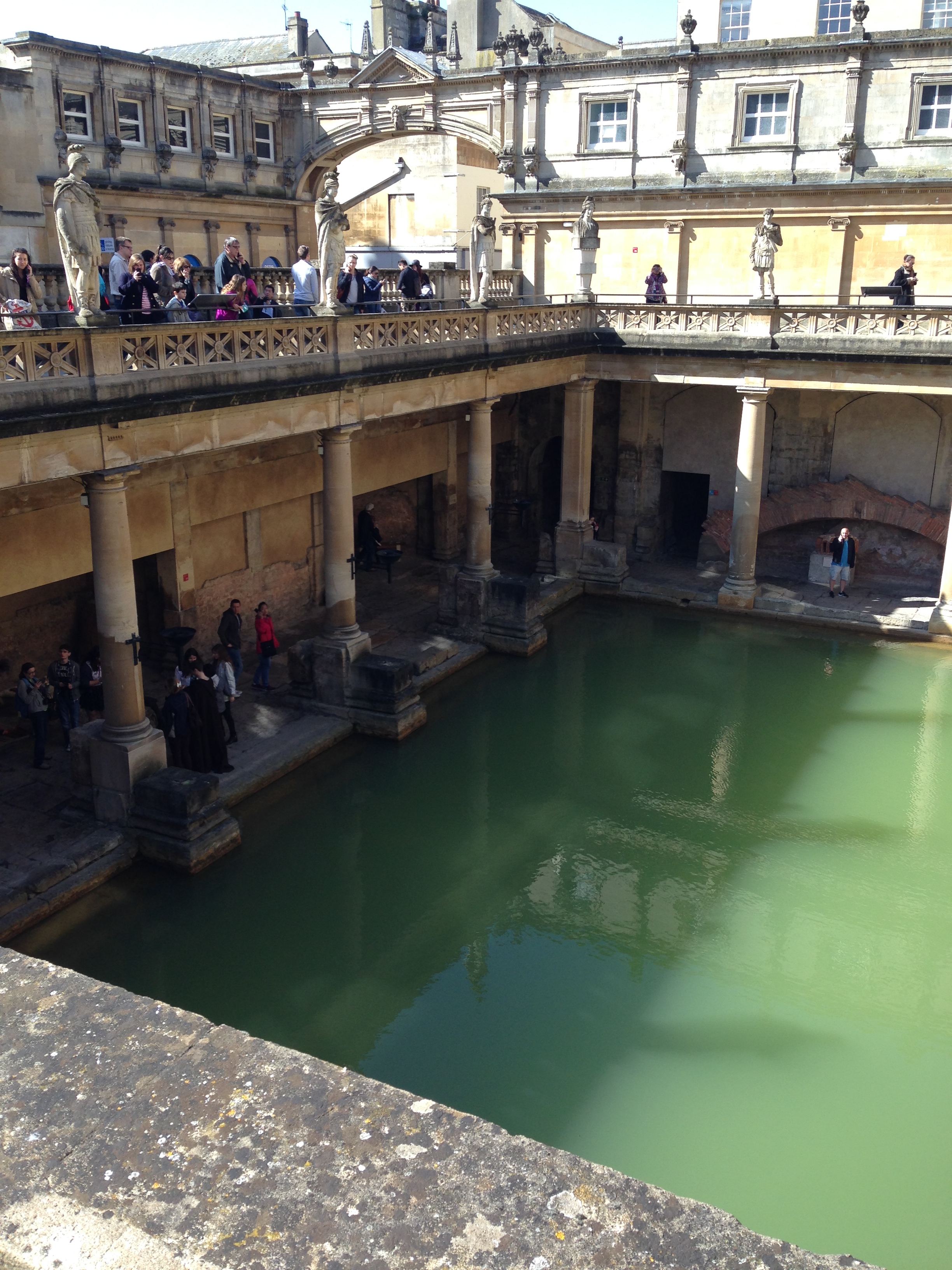 The main "pool" in the baths. Originally this was under a high vaulted ceiling but is now open to the sky. This would be where women and men could hang out together and relax.