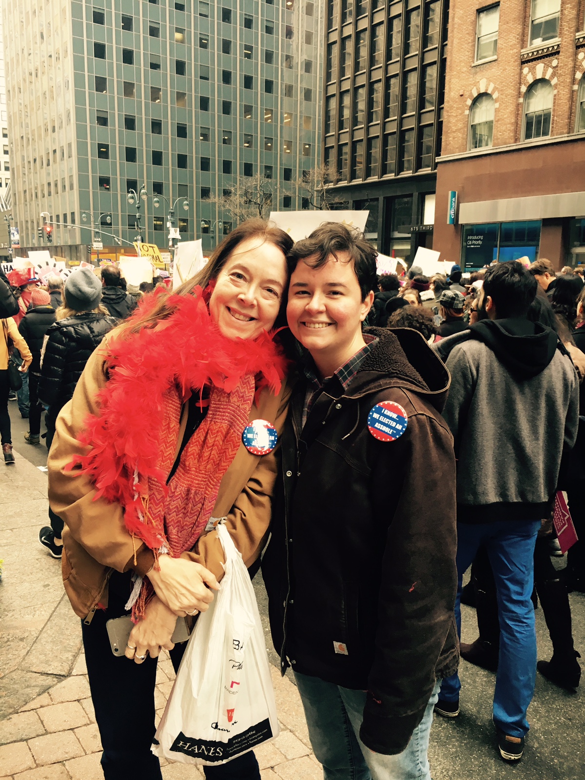 Me with my daughter on 42nd Street amidst the throng. 